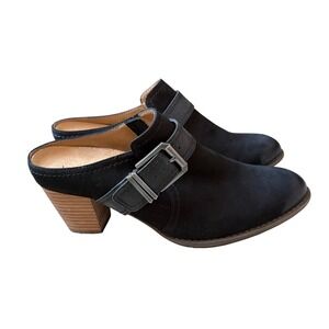 Vionic Cheyenne Black Nubuck Buckle Mule Clogs Stacked Block Heel 371CHEYENNE 8